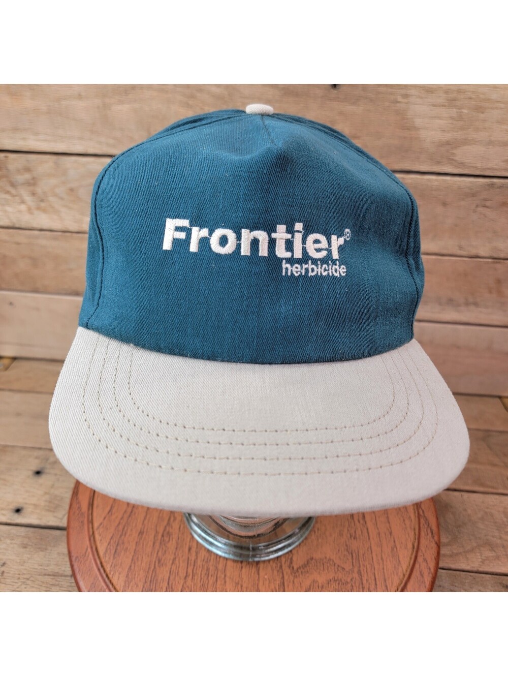 Vintage Frontier Herbicide Agriculture Farm Trucker Snapback Hat Green Tan